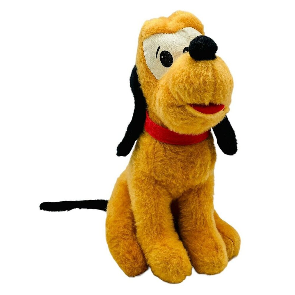 Knickerbocker Walt Disney Pluto Plush 1977 Cloth Eyes Red Collar‎ Hard Stuffed